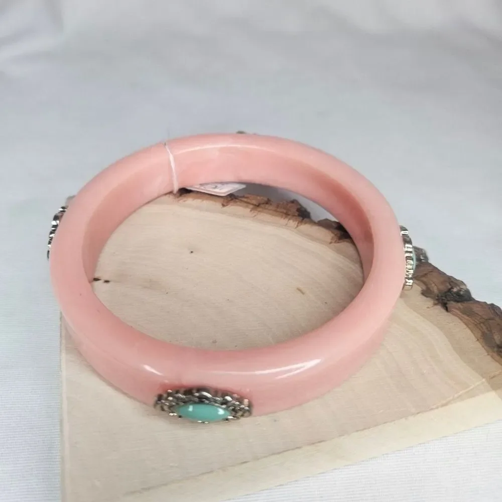 Vintage Coral 80s Bangle with Faux Turquoise Accents EUC Sz 8